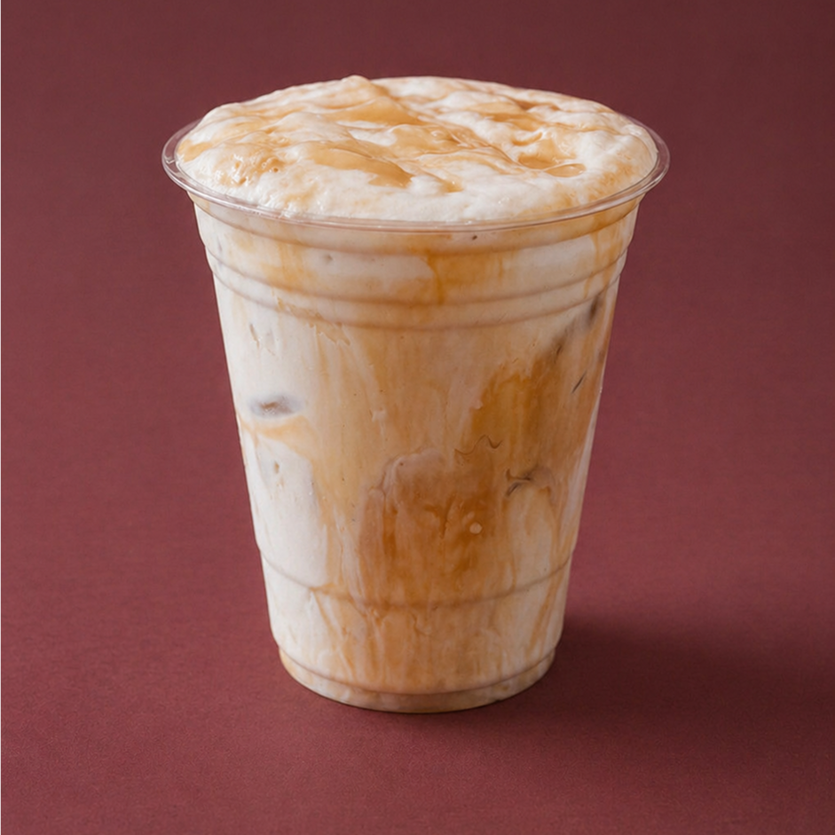 Iced caramel latte drink photo