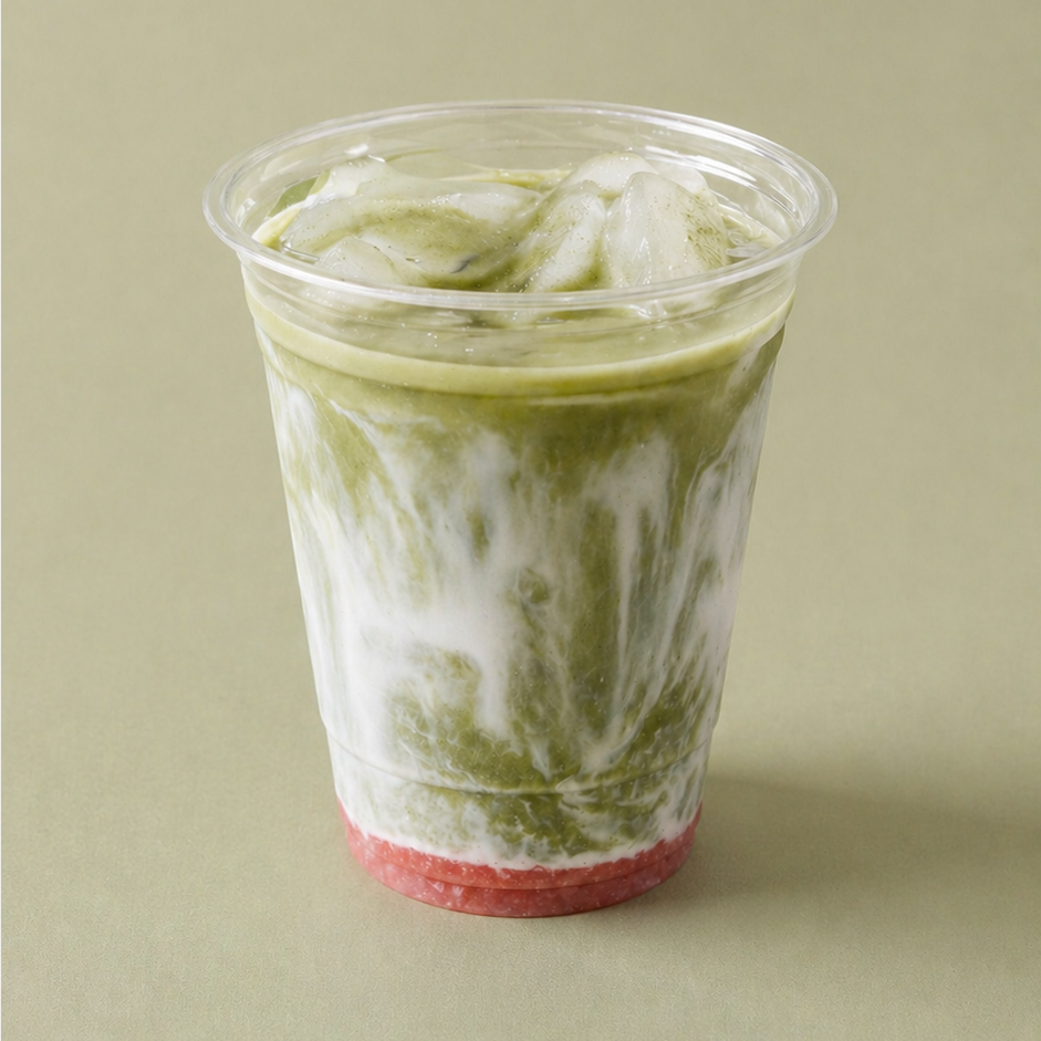 Iced matcha strawberry latte drink photo